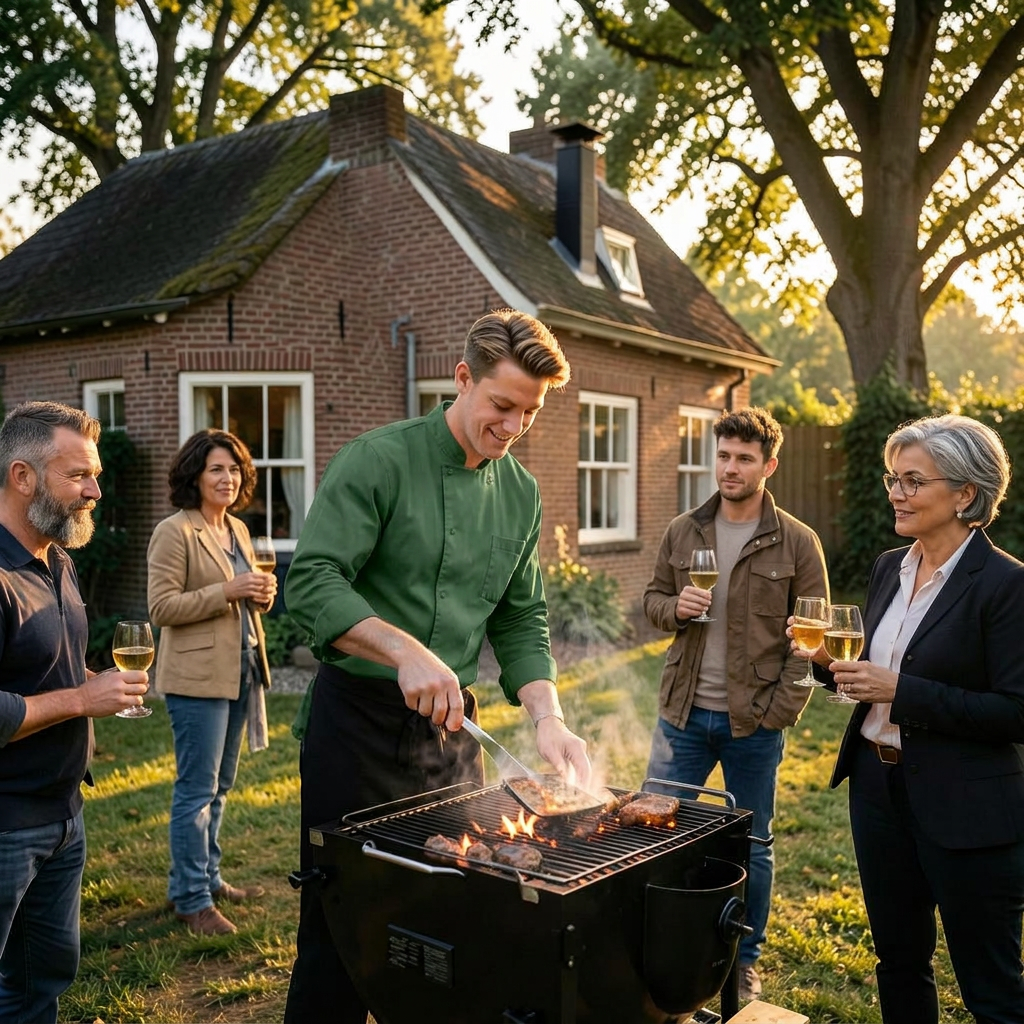 Kamado BBQ met gerechten in de achtertuin