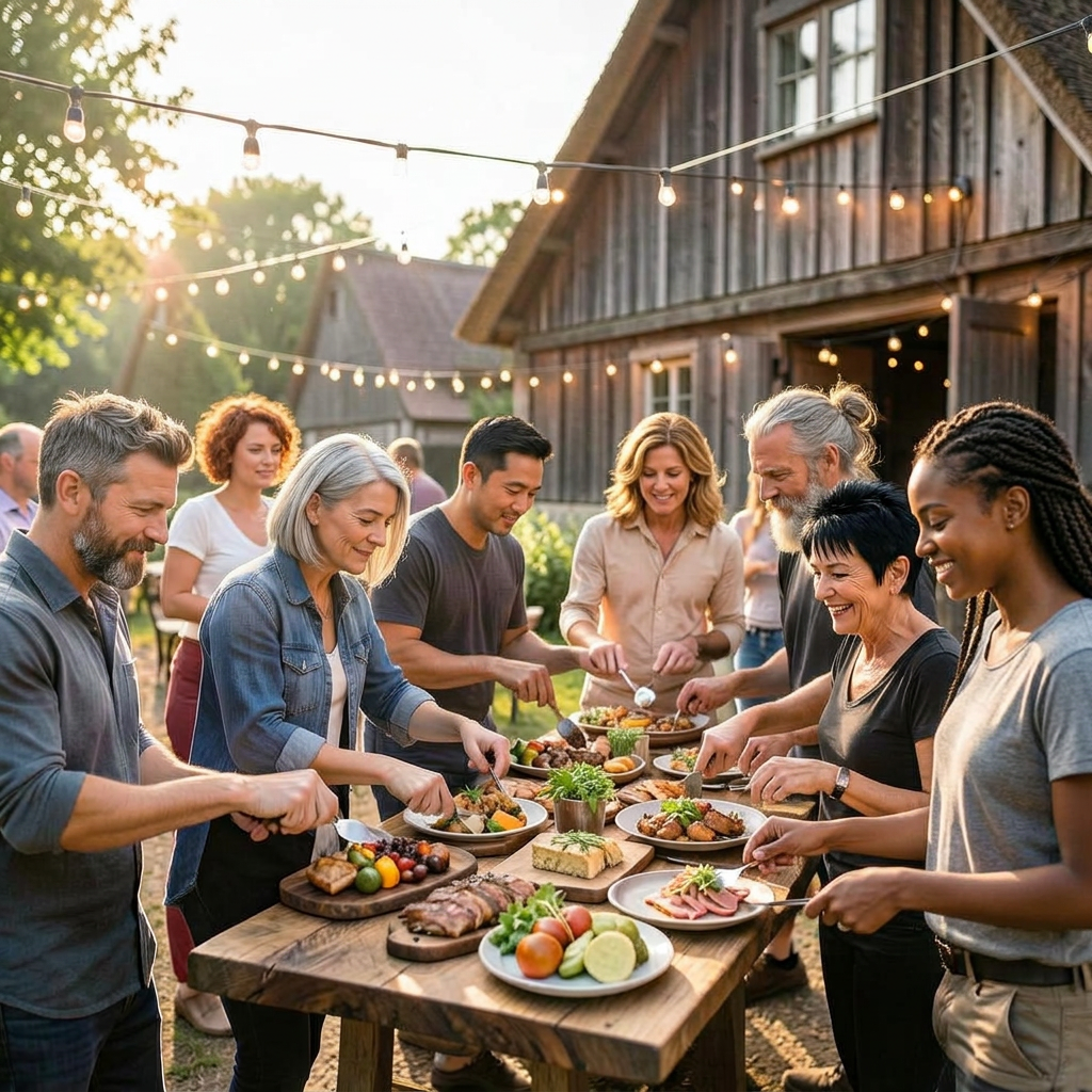 Cateringbuffet met gedeelde gerechten