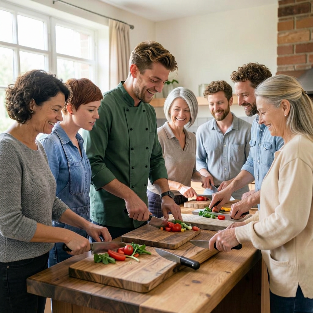 Deelnemers tijdens een kookworkshop
